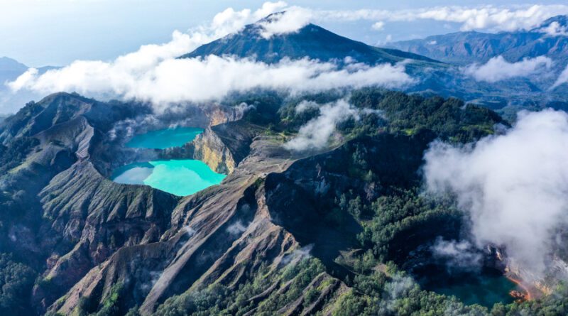 The three volcanic lakes of Kelimutu on Flores