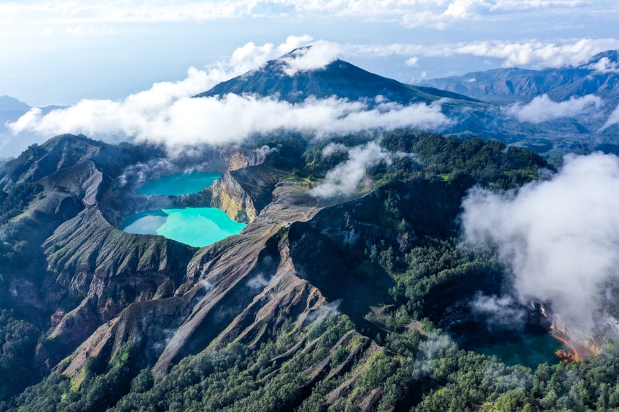 The three volcanic lakes of Kelimutu on Flores