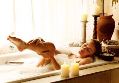 Enjoying a bath at an in room jacuzzi