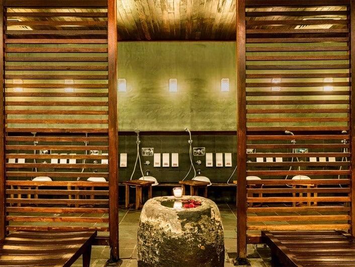 The Shower area at Kabuki Springs and Spa through beautiful bamboo screens