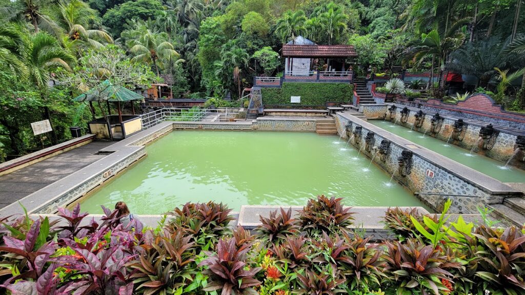 A wide shot of the main pool at Banjar Hot springs in bali Indonesia