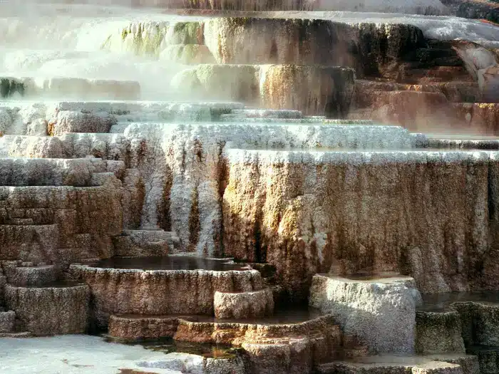 The famous Mammoth Thermal Hot Springs in Yellowstone National Park