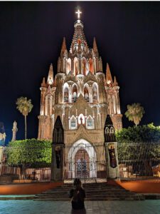 A night Shot of the Parrqiua of San Miguel for the Hoka Anacapa Breeze review